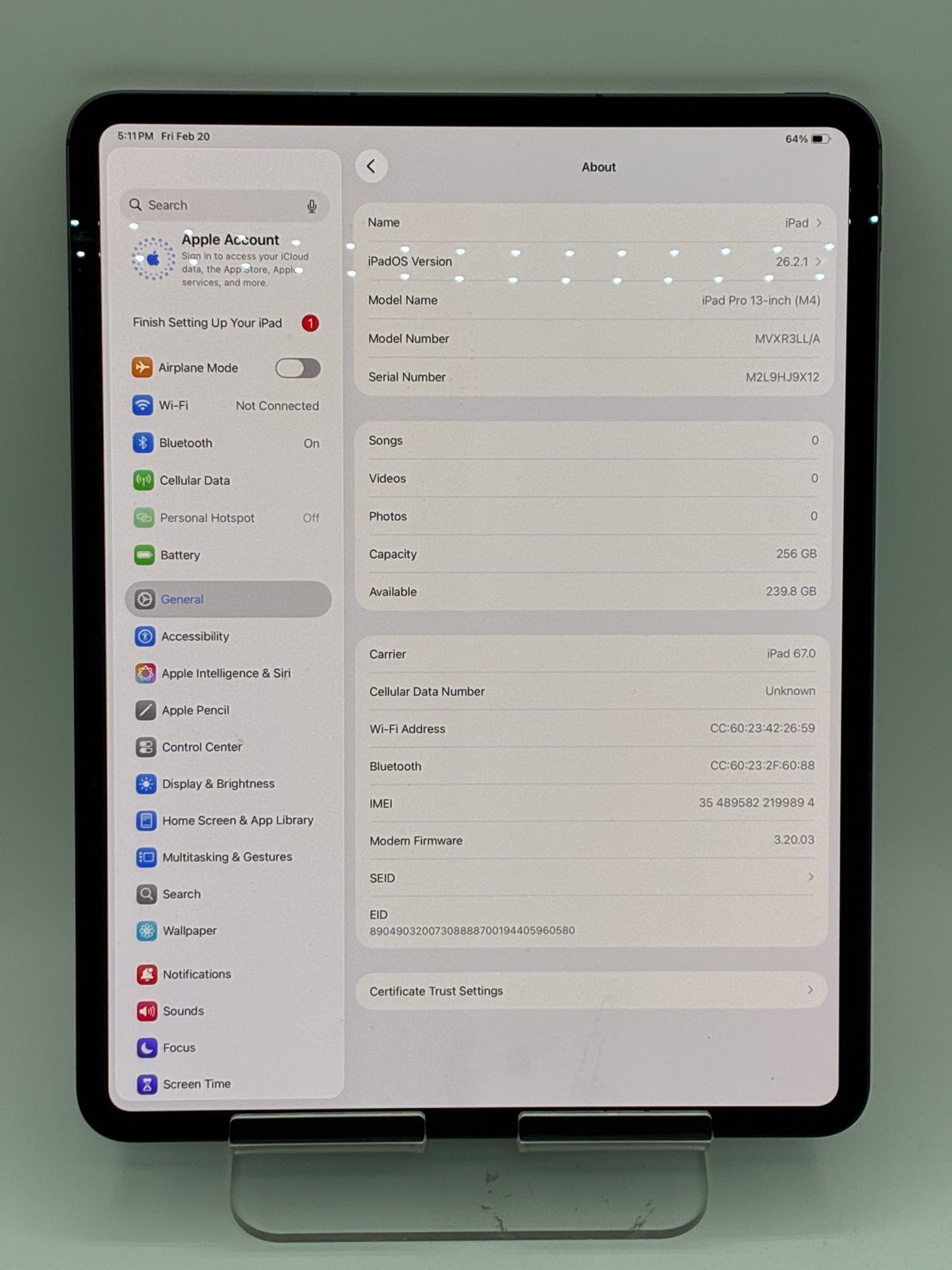 Apple iPad Pro 13" M4 A2926 256GB Black Unlocked 100% BH