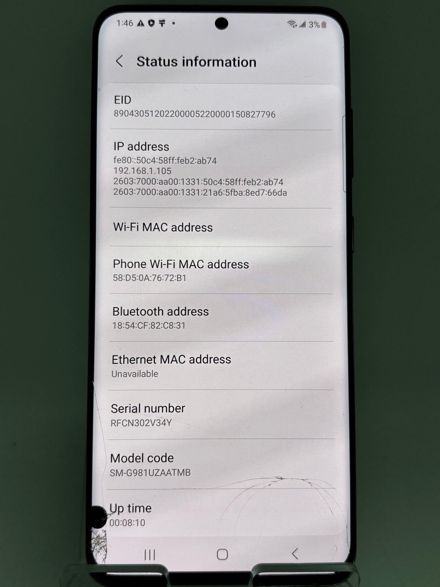 AT&T ONLY Samsung Galaxy S20 5G SM-G981U 128GB, White; Broken TouchScreen (FREE SHIPPING)