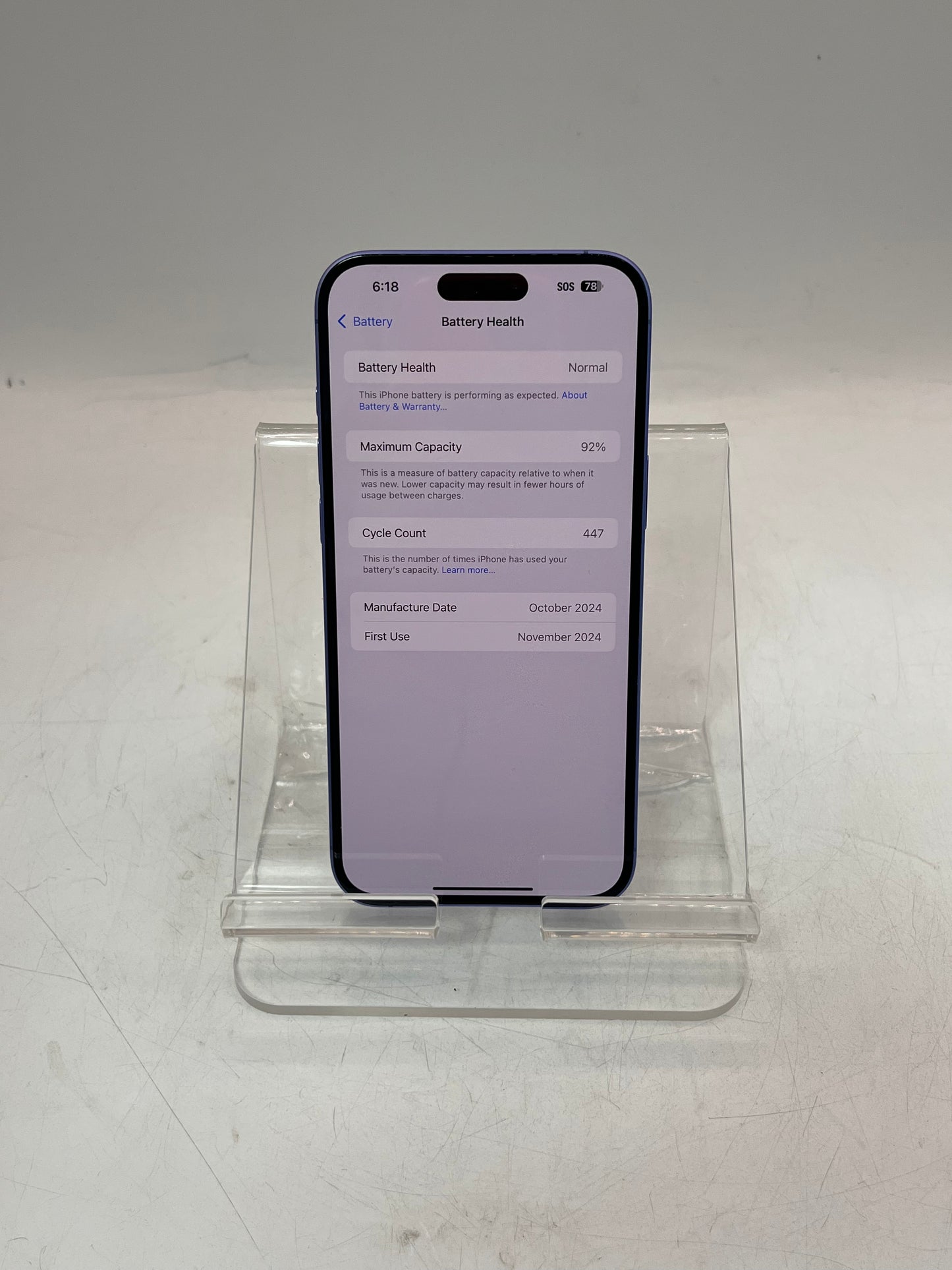 Unlocked Apple iPhone 16 Plus MXV33LL/A A3082 256GB Blue 92% BATT