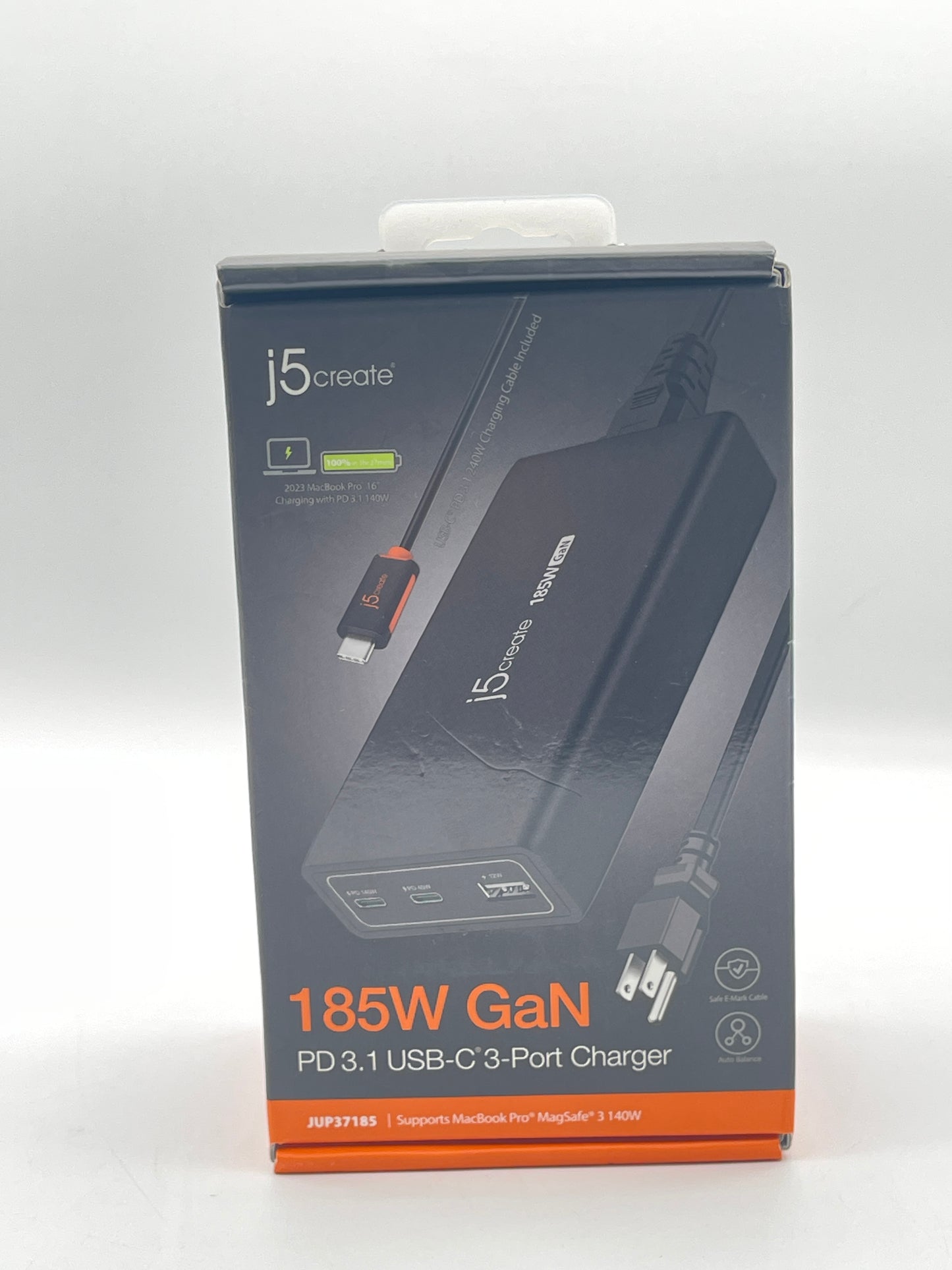 j5create 185W GaN PD3.1 USB-C 3-Port Charger (JUP37185-1A) - Black Free Shipping !