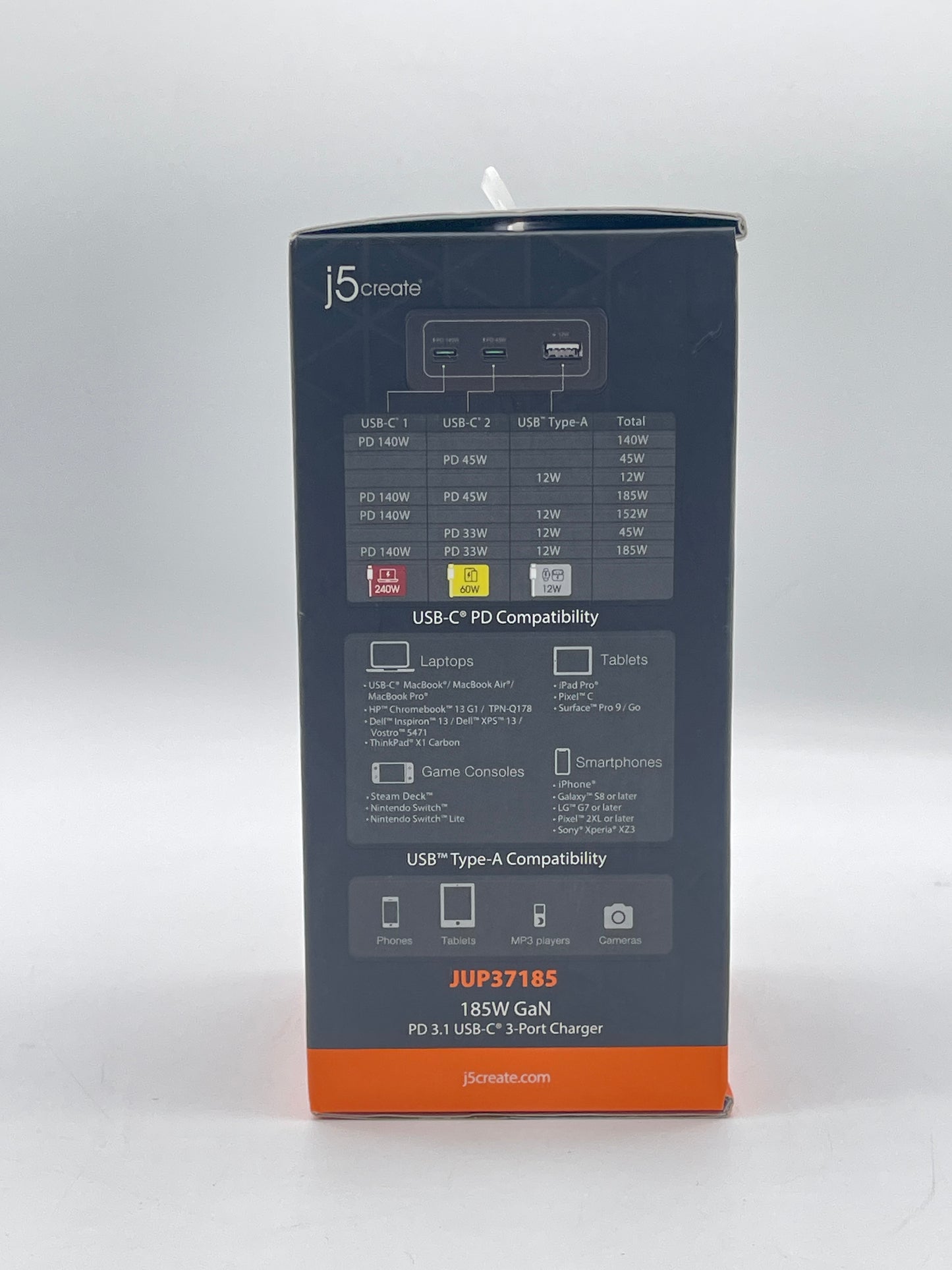 j5create 185W GaN PD3.1 USB-C 3-Port Charger (JUP37185-1A) - Black Free Shipping !