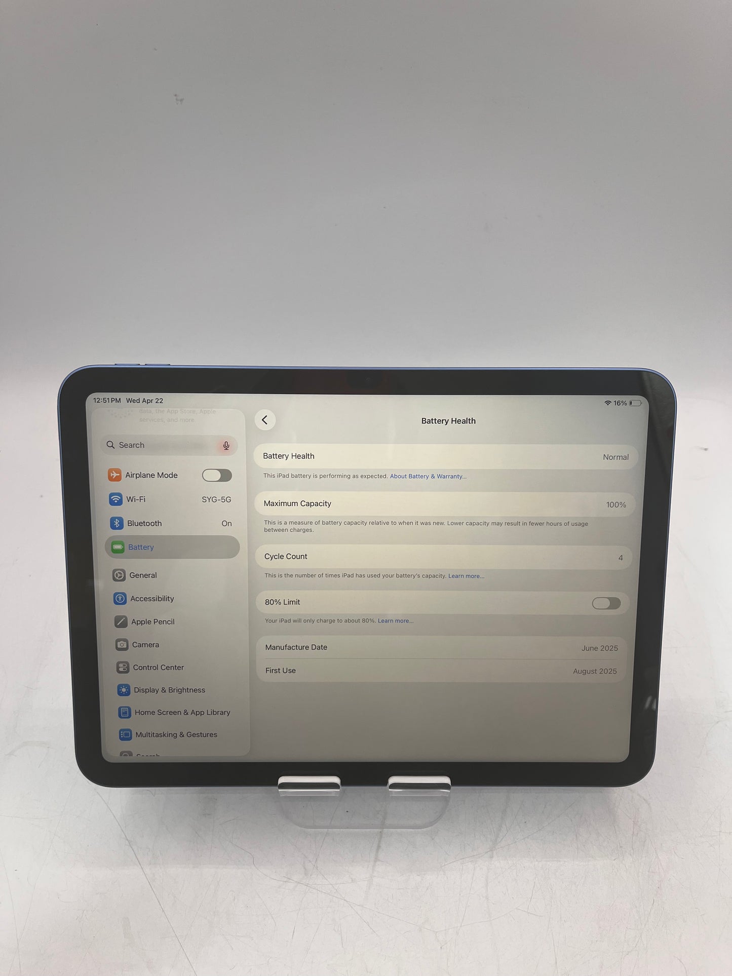 WiFi Only Apple iPad 11" (A16) 128GB 18.6 Blue A3354 MD7G4LL/A Free Shipping