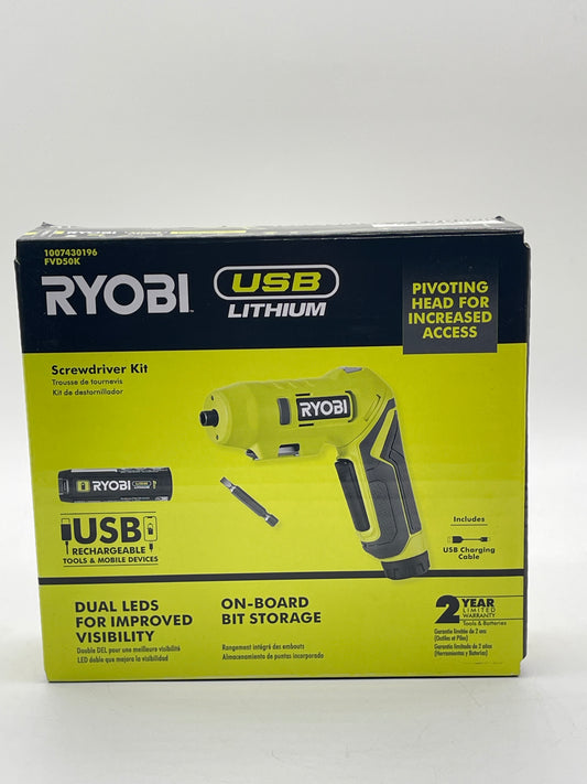 Portable USB Ryobi Lithium-Ion Dual LED Screwdriver Kit Cordless Power FVD50K Free Shipping