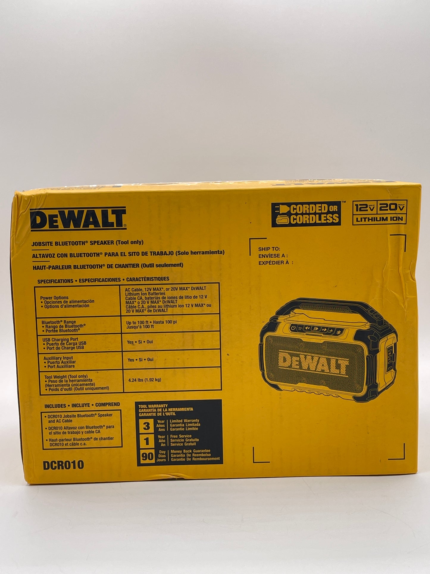DeWalt DCR010 12V/20V MAX Jobsite Bluetooth Speaker - New In Box Free Shipping