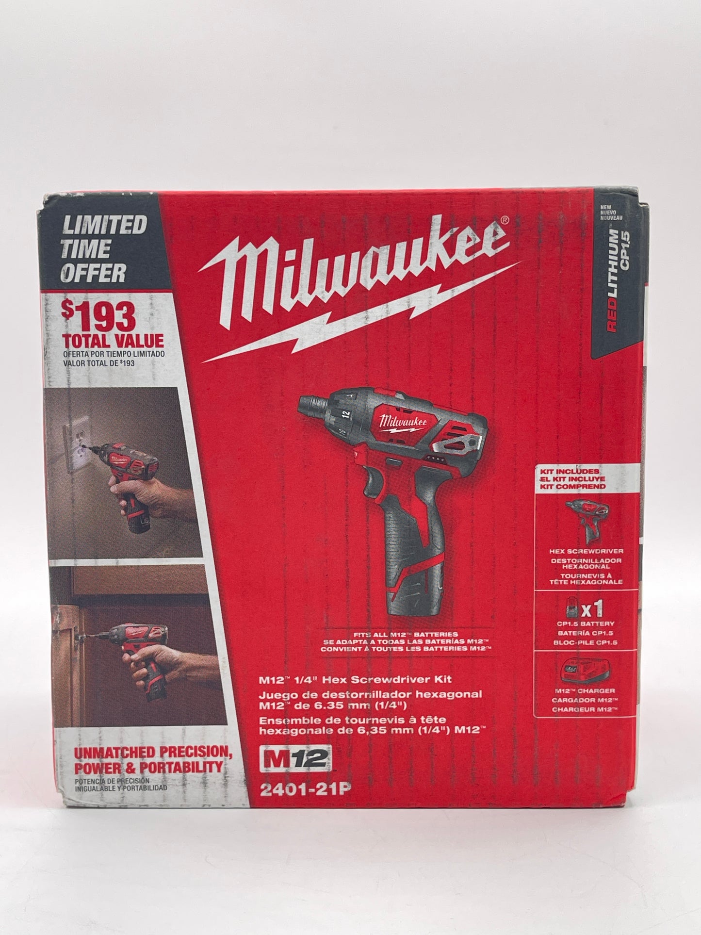 Milwaukee M12 Cordless 1/4" Hex Screwdriver 2401-21P W/Battery and M12 Charger