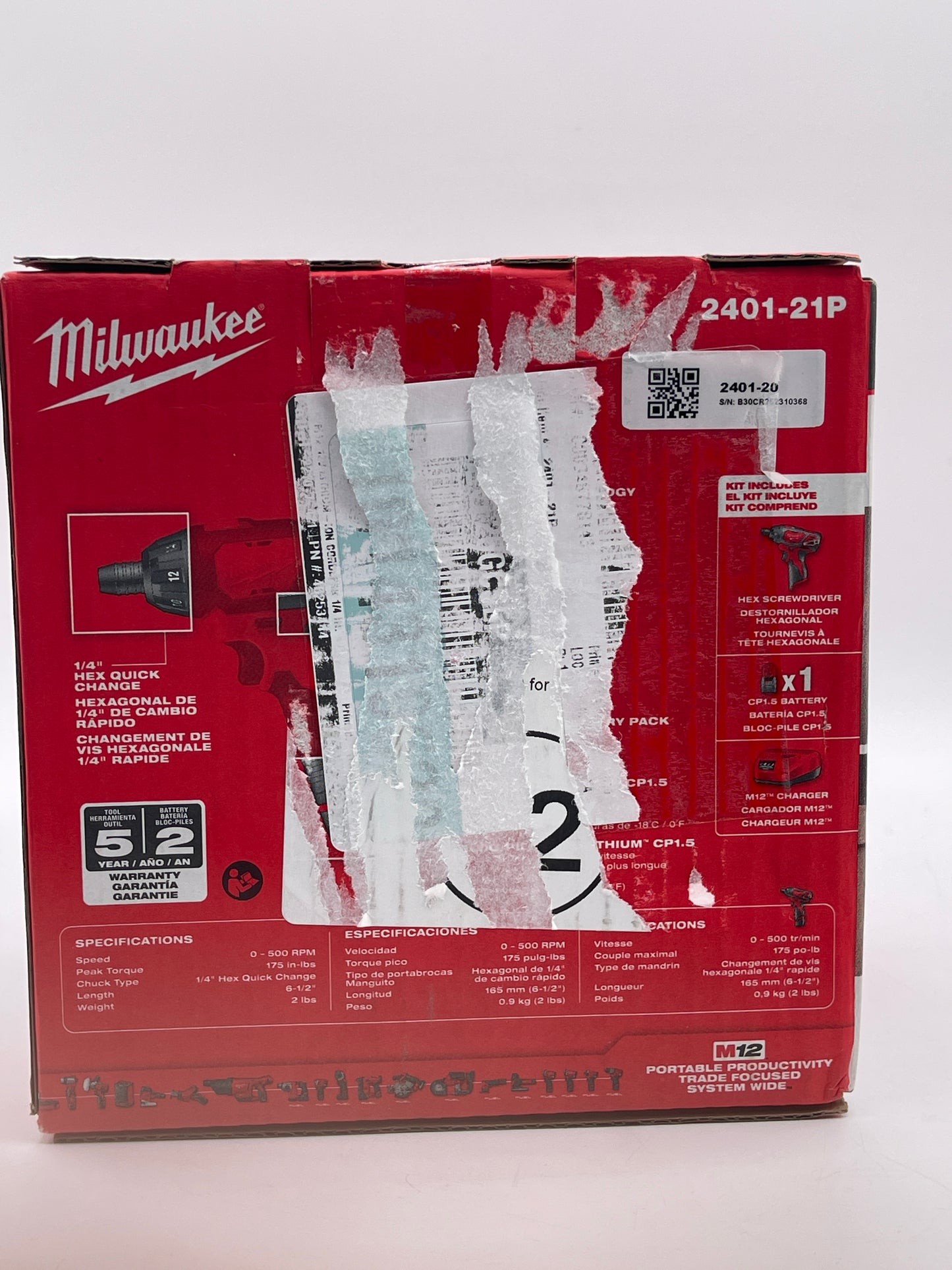 Milwaukee M12 Cordless 1/4" Hex Screwdriver 2401-21P W/Battery and M12 Charger