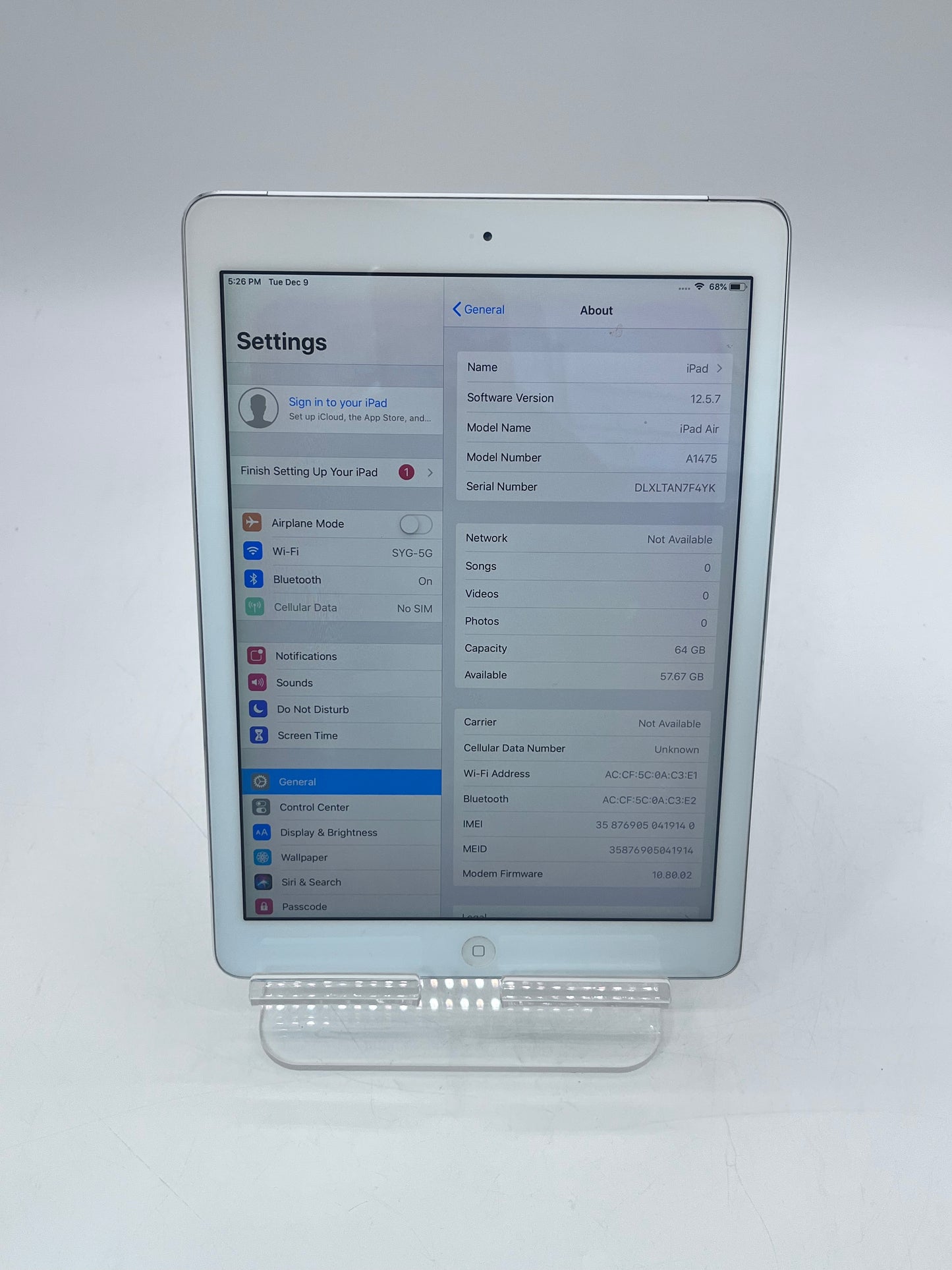 Apple iPad Air (1st Gen) 9.7" A1475 MF013LL/A 64GB Unlocked - Silver